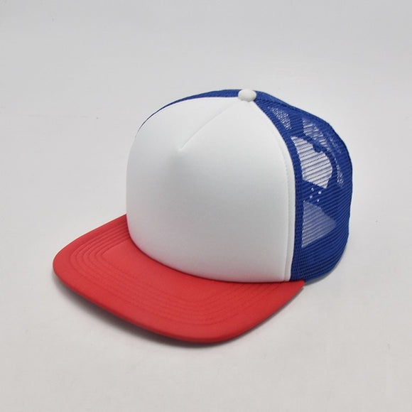 Classic Foam Trucker Hat with Red Bill and Blue Mesh