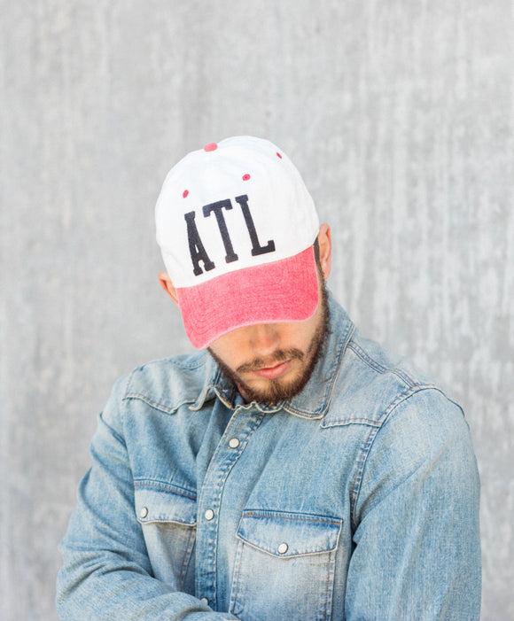 ATL baseball hat in White with Red bill and Black felt